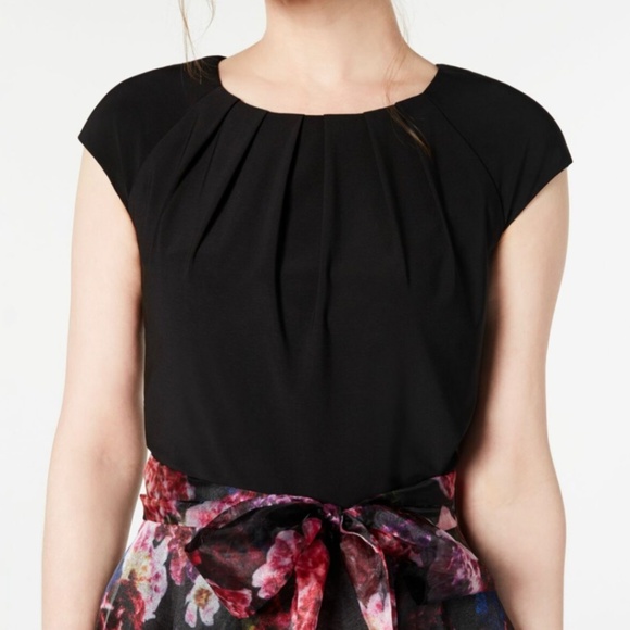 SLNY Dress Black Floral High Low - Picture 3 of 7